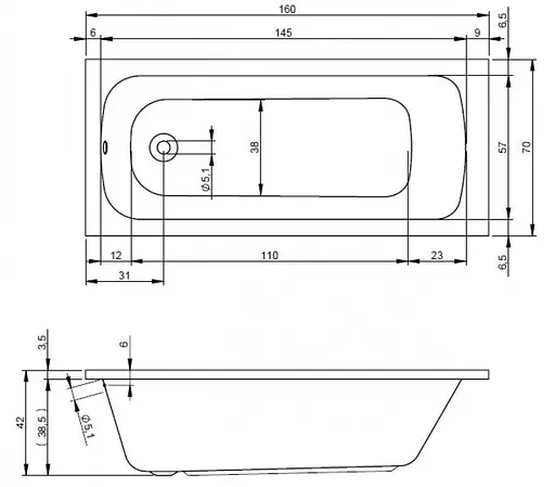 Ванна акрилова Rho Rma 160x70 BB3000500000000 Білий - фото 2