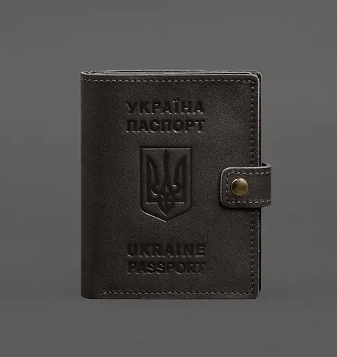 Кожаная обложка-портмоне на паспорт с гербом Украины 25.1 темно-коричневая - фото 1