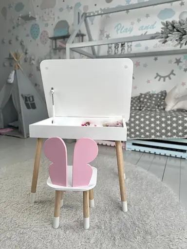 Дитячий столик з ящиком для олівців + стільчик Метелик (Білий з рожевим) - фото 3