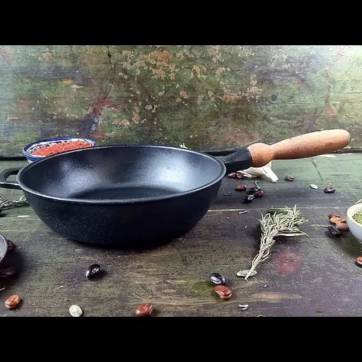 Сковорода Maysternya чугунная Ø24 см с высоким бортом и деревянной ручкой (Т304) - фото 2