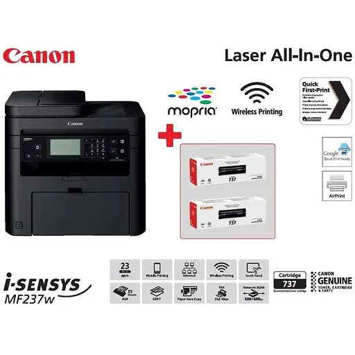 Многофункциональное устройство А4 ч/б Canon i-SENSYS MF237w с Wi-Fi (1418C170AA) + 2 картриджа Canon 737 - фото 2