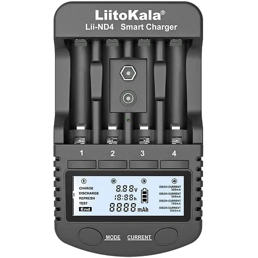 Зарядное устройство для LiitoKala Lii-ND4, 4x(NiMH/NiCd) + 1*9V(крона), discharge function, display
