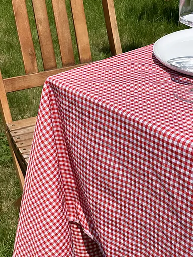 Скатертина в клітинку для столу Зефір 120х120 см (+ 2 серветки 30х40) Червона і Біла - фото 7