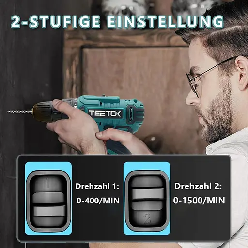 Акумуляторна викрутка TEETOK 12 В, дриль з 1 батареєю ємністю 1500 мАг, акумуляторний дриль ємністю 50 Нм Макс, крутний момент - фото 6