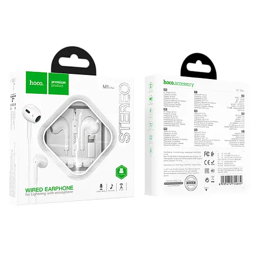 Навушники HOCO M1 Max crystal earphones for iP with mic White - фото 9