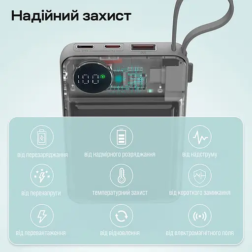 Повербанк 10000mAh Choetech B695 White QC3.0 PD3.0 бездротова зарядка смартфонів та Apple Watch (43-00143) - фото 9