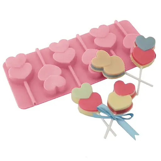 Силиконовая форма для леденцов и конфет на палочке "Сердечки", Kitchen Master Розовый 87402 - фото 2