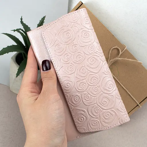 Гаманець жіночий шкіряний Leona рожеві квіти - фото 7