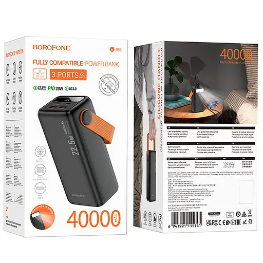 Портативний ЗП Power Bank Borofone BJ66 Magnifico 22.5W+PD20W 40000 mAh Black - фото 2