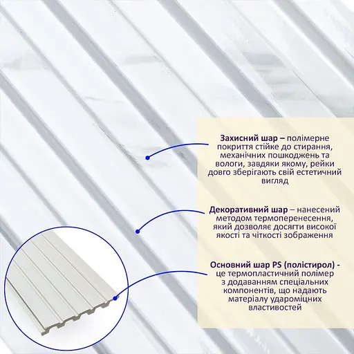 Рейка декоративна Wall Sticker PS 2900х120х12 мм Білий мармур SW-00002134 - фото 2