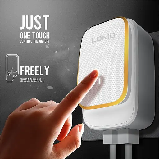 Блок Адаптер сетевой - ночник Ldnio Micro USB Cable Touch Light A2205 2 USB набор белый - фото 3