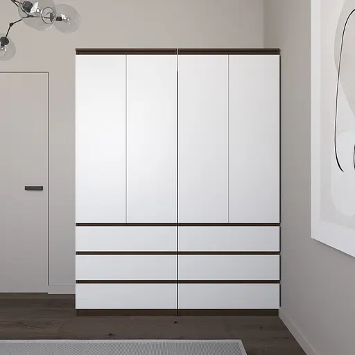 Шкаф для одежды Vays со штангой и полками, 6 ящиков, комплект из 2 шкафов R9+R16 Венге Темный-Белый фасад