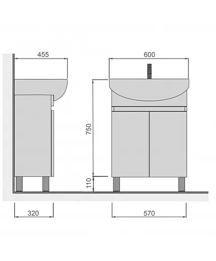 Тумба Мойдодир Temp 60 підлогова з умивальником Runa 60 Білий - фото 6