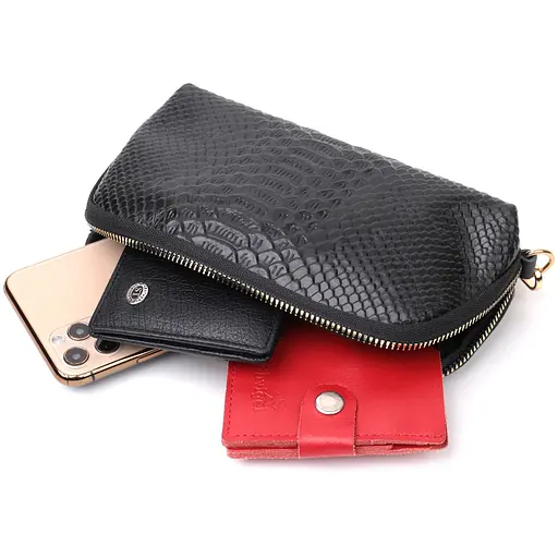 Фактурная женская барсетка Vintage из натуральной кожи с тиснением под змею 19.5х11х5 см sum0028986 - фото 7