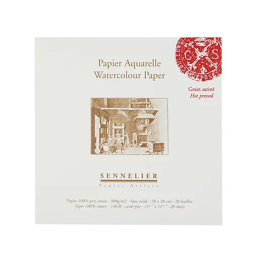 Склейка для акварели Sennelier, 20 листов, горячее прессование, 300 г/м, 30x30 см.
