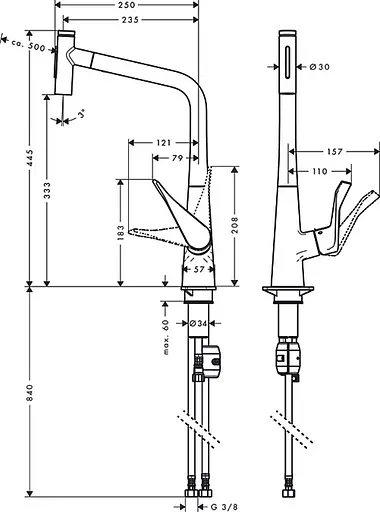 Змішувач Hansgrohe Metris Select 320 2jet кухонний з витяжним виливом 73820000 Хром - фото 2