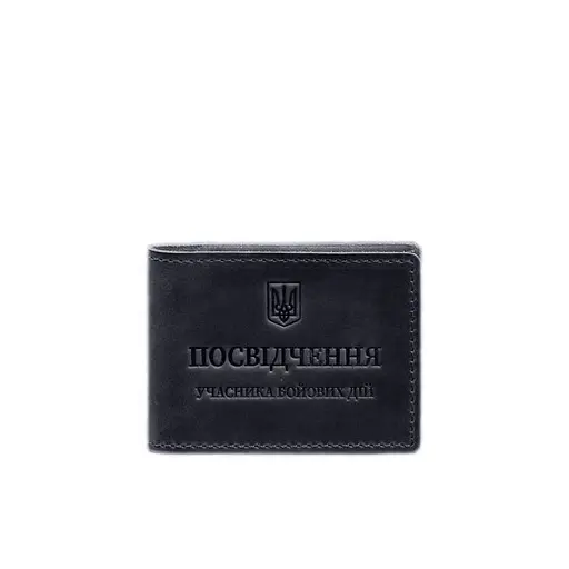 Кожаная обложка для удостоверения участника боевых действий с карманом для жетона синяя Crazy Horse - фото 7