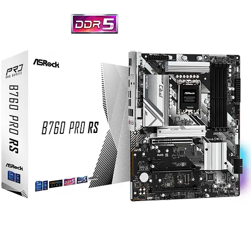 ASRock B760 PRO RS (1700/B760, 4*DDR5, 3xPCIex16, 4xSATAІІІ, 3xM.2, 2.5GLan, 7.1ch, ATX)