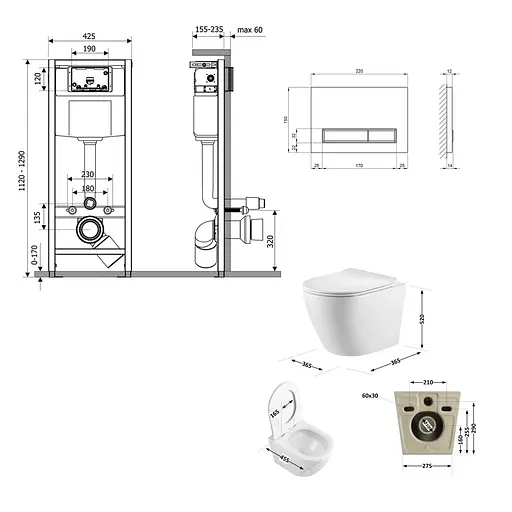 Подвесной унитаз Qtap Robin + инсталляция Qtap Nest 4 в 1 (линейная клавиша Black mat), Белый - фото 2