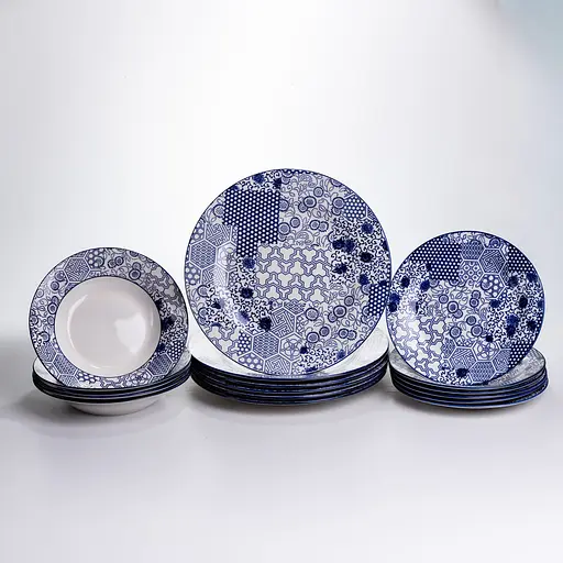 Столовий сервіз золотий на 6 персон 18 предметів набір фарфорових тарілок для сервірування столу сервіз тарілок Синій Yiwu HP-HK-A5 - фото 2