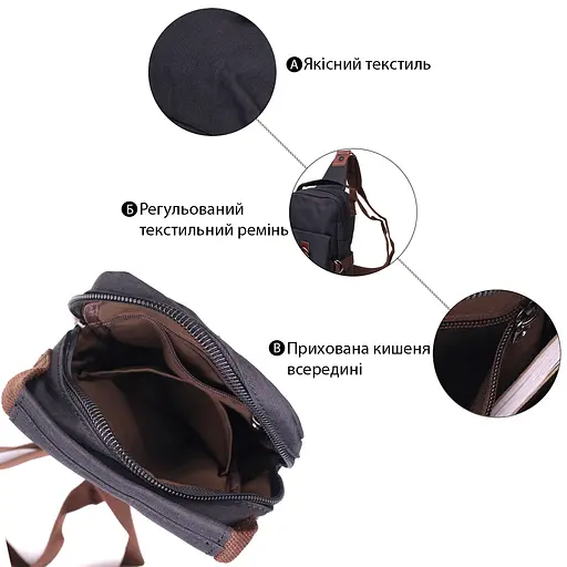 Незвичайна плечова сумка для чоловіків із щільного текстилю Vintage 16х29х8 см sum0028937 - фото 4