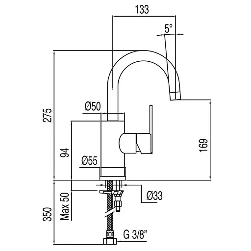 Змішувач TRES LEX-181703 одноважільний для раковин з поворотним виливом хром - фото 2