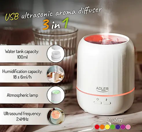Аромадифузор Adler ультразвуковий AD 7968 USB 3 в 1 - фото 8