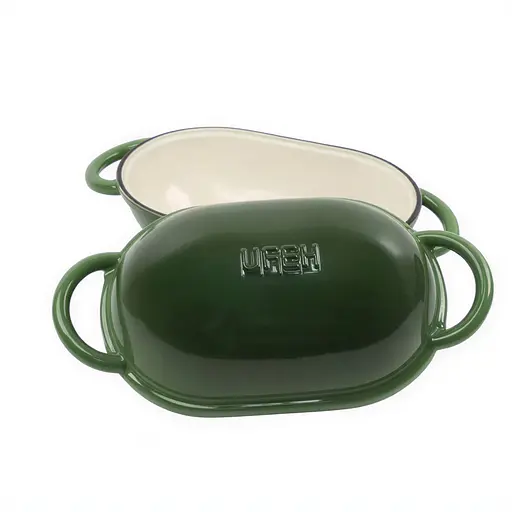 Чавунна овальна форма для випікання хліба з кришкою 25×17×15 (см) форма для хліба в духовку Зелений Premium Cookware HP-1-23-GREEN - фото 2