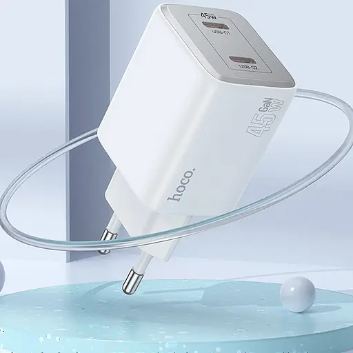 МЗП Hoco N42 Elogiado PD45W (2USB-C) + кабель Type-C to Lightning White - фото 4