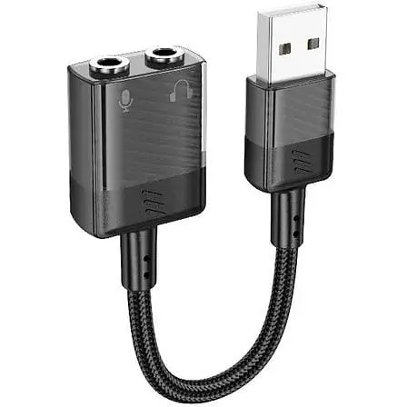 Переходник Aux Hoco LS37 Spirit 2 in 1 transparent external sound card USB to 3.5 мм черный - фото 1
