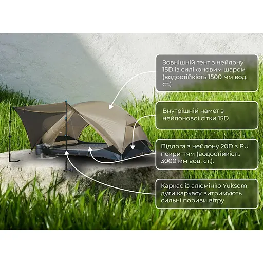 Намет двомісний легкий Naturehike Mongar CNK2550WS016 15D Сірий - фото 10