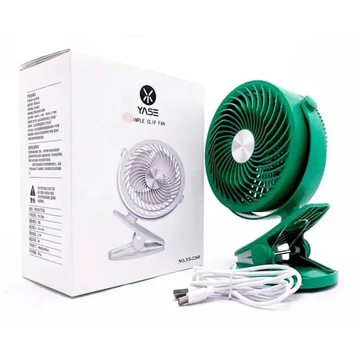Портативный мини вентилятор YASE YS-2260 настольный прищепка работа от USB Зеленый - фото 1