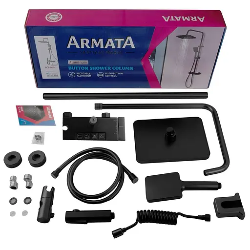 Душева система Armata BCT-009-J Black з кнопковим перемикачем 4 режими CH6510, Чорний матовий - фото 9