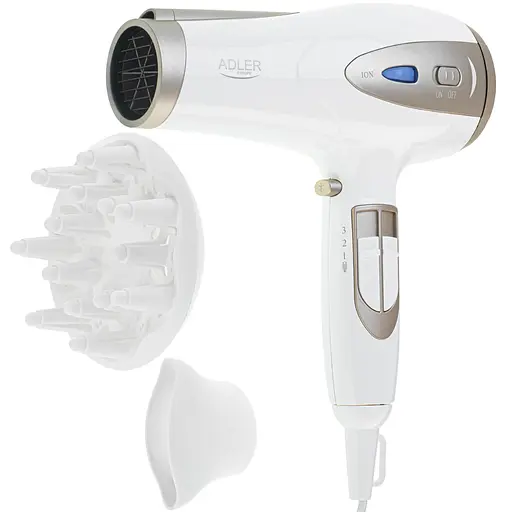 Фен Adler AD 2248 white champagne 2200Вт/ 2 швидкості/ хол.обдув/ темп.режимів-3/ іонізація/ дифузор - фото 1