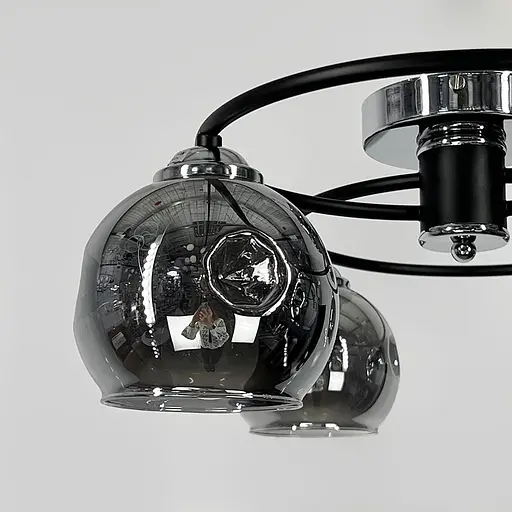 Стельова чорна люстра-орбіта на 4 графітових плафони 45х32 см | Арт. 7060/4 CH+BK+GR | Line F - фото 3