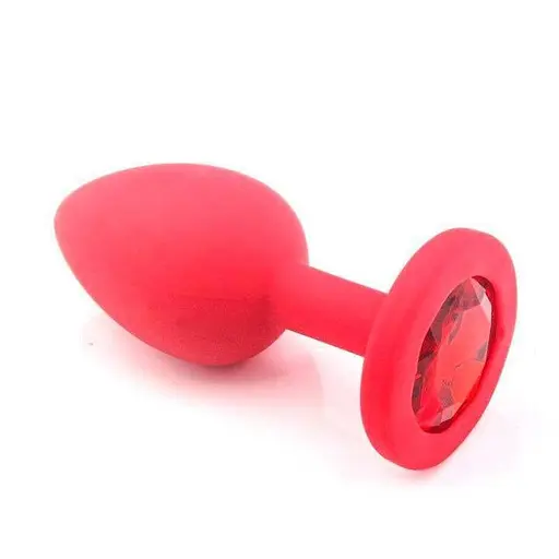 Анальна пробка класична конусна силіконова JewelPlug з кристалом 27x70 мм червона - фото 1