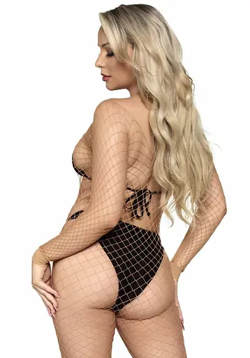 Бодистокинг в крупную сетку Leg Avenue Long Sleeved Bodystocking One size Nude длинный рукав - фото 2