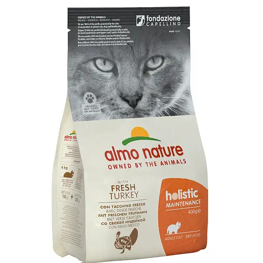 Уценка. Сухой корм для взрослых кошек Almo Nature Holistic Cat со свежей индейкой 400 г (607). Срок годности до 30.11.2024 - фото 1