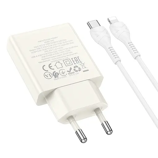 МЗП Hoco N45 Biscuit PD30W+QC3.0 (1USB-A/1C) + кабель Type-C to Lightning Moonlight white - фото 2