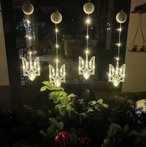 Світлодіодна гірлянда OldBro світильник набір фігурок Український Тризуб 10 лід з батарейками 3ААА та присоскою - фото 2