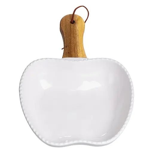 Тарелка фарфоровая глубокая с ручкой Яблоко 23×16×4 (см) сервировочное блюдо с ручкой для подачи тарелка сковорода Белый Yiwu ZJH-15-5 - фото 2