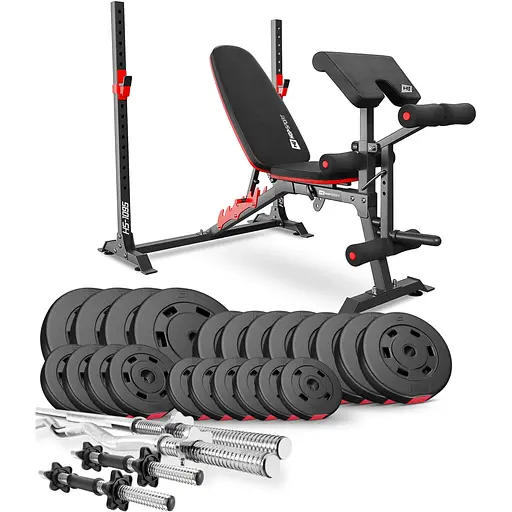 Набір Hop-Sport Premium 135кг з лавою HS-1095, штангами та гантелями