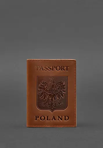 Кожаная обложка для паспорта с польским гербом светло-коричневая Crazy Horse - фото 2