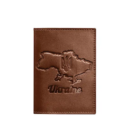 Кожаная обложка для паспорта с картой Украины светло-коричневый краст - фото 6