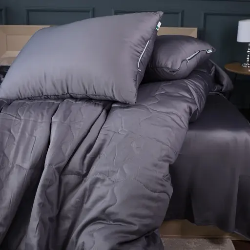 Літній постільний комплект MirSon Line Satin Premium Iron grey Ecosilk Двоспальний (2200010974706) - фото 5