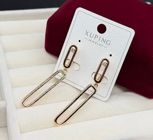 Сережки Xuping з геометричною підвіскою та камінцями гіпоалергенне медичне золото - фото 2