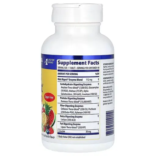 Натуральна добавка Enzymedica Kids Digest, 90 жувальних таблеток - Фруктовий пунш - фото 2