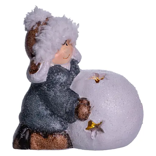 Новорічна фігурка з підсвіткою Дівчинка зі сніговою кулею з фарфори 11×7×12 см Yiwu CR-5-12 - фото 3