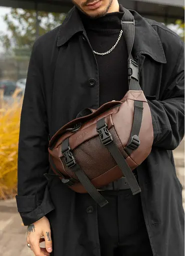 Большая мужская сумка бананка Sambag DynamicDart коричневая 38 × 21 × 7 см (80411020m) - фото 2