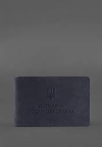Кожаная обложка на удостоверение Государственной налоговой службы темно-синяя Crazy Horse - фото 2